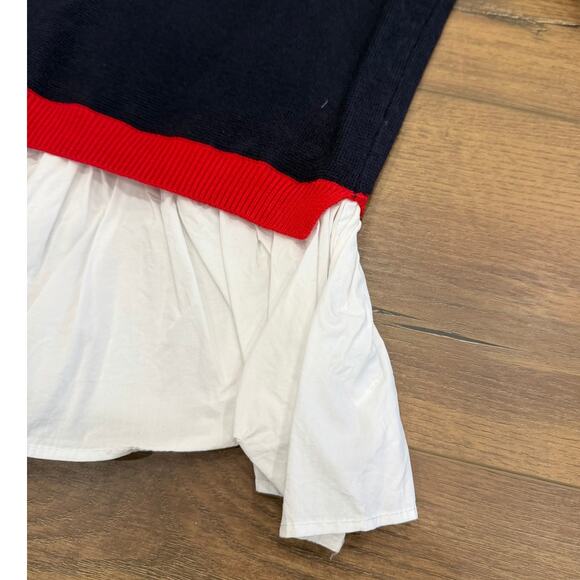 Anthropologie Layered Poplin Sweater Top in Navy Blue size Large - Picture 3 of 9